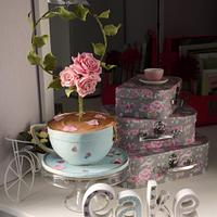 The shabby chic floral wreath teacup cake 
