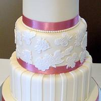 Lace & Stripes Wedding Cake