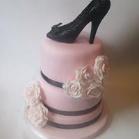 fifties inspired high heel and roses birthday cake