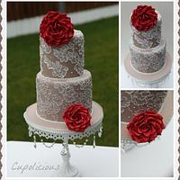 Bridal gown lace cake
