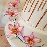 Rose-Gold Peony & Orchids Drip Cake