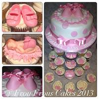 Pretty in Pink Bootee Baby Shower Cake and Cupcakes