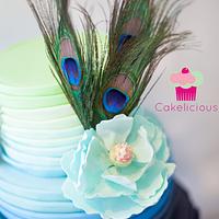 Ombre Peacock Wedding Cake with Sugar Fantasy Magnolias