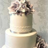Lilac Rose and Lace Wedding Cake