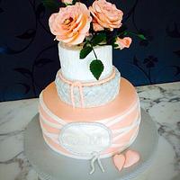 Rose and Grey Wedding Cake with Rose