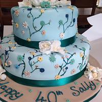 40th floral blue birthday cake. 