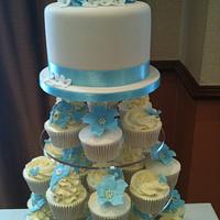 Teal wedding tower & top cake
