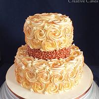 Bronze Rose Swirl Wedding Cake