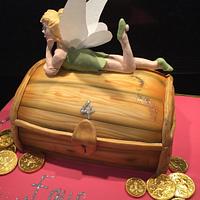 Tinkerbell on treasure chest cake -  chocolate 
