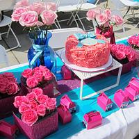 Hot Pink and Teal Rose Cake