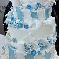 Winter wonderland themed wonky wedding cake