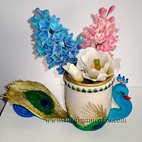 Peacock vase with Gumpaste  flowers