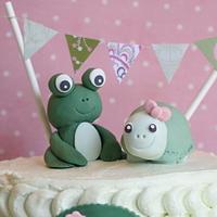 Green Frog and Turtle Birthday Cake