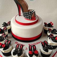 Louboutin Shoe Cake with Matching Cupcakes