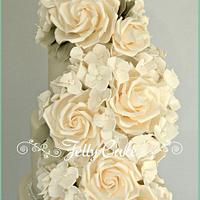 Ivory Rose Cascade Wedding Cake