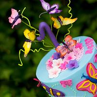 Butterflies garden birthday cake
