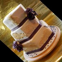 Gold Ivory Purple wedding cake