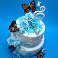 blu roses and butterfly