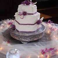 Lace, Orchids and Roses Wedding Cake