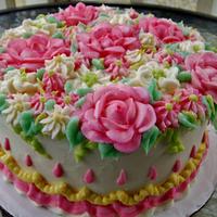 Pink rose garden buttercream cake