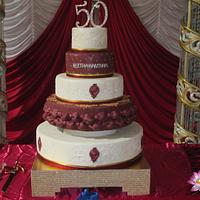Maroon  White 50th Birthday Cake