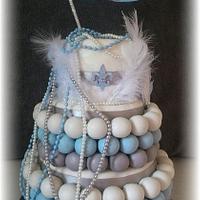 Blue, White and Silver Mardi Gras Cake Bite Birthday Cake