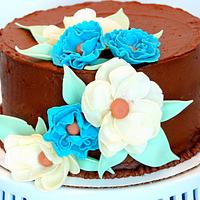 Chocolate Cake with Chocolate Buttercream and Fondant Flowers