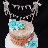 My first Naked cake with handmade bunting.