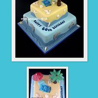 60th Birthday Cake - Beach Themed for Holiday Lover.