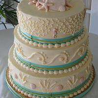 Turquoise beach wedding cake