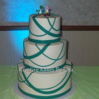 modern ribbon wedding cake