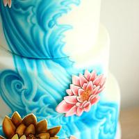 Four tier wedding cake with freehand airbrushing