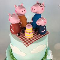Peppa pig , Thomas and stick man 1st birthday cake 