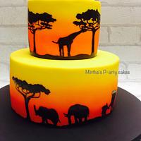 African sunset themed cake