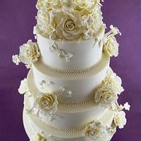 Classic Wedding Cake-Roses and Stephanotis