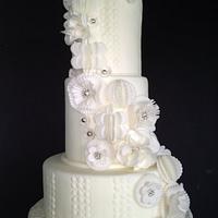 White Modern Fantasy Flower wedding cake