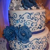 Blue,White and Silver Ring Box Engagement Cake