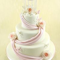 Vintage Birdcage Wedding Cake with Sugar Roses and Swags