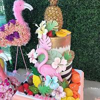 Flamingo and fruits cake 