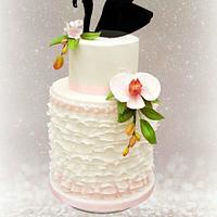 Small wedding cake with orchids