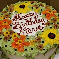 Fall sunflower, mixed floral birthday cake