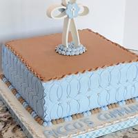 Light Blue and Tan Communion cake