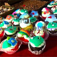 golf ball cake and cupcakes
