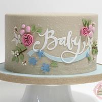 Rustic Ribbons and Flora Baby Shower Cake