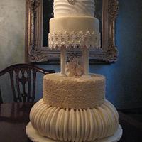 Ivory lace & fabric effect Wedding Cake