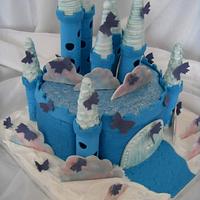 Blue & Silver Butterfly Castle in the Clouds Birthday Cake
