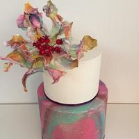 Elephant skin marbled cake with wafer paper flower