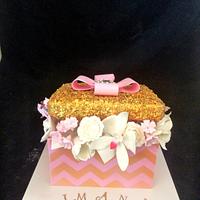 Pink and gold gift box cake