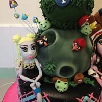 Monster high, angry birds and pikmin cake