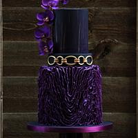 purple, black and gold wedding cake
